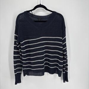 Ann Taylor Sweater Women Medium Navy & White Open Knit Stripe